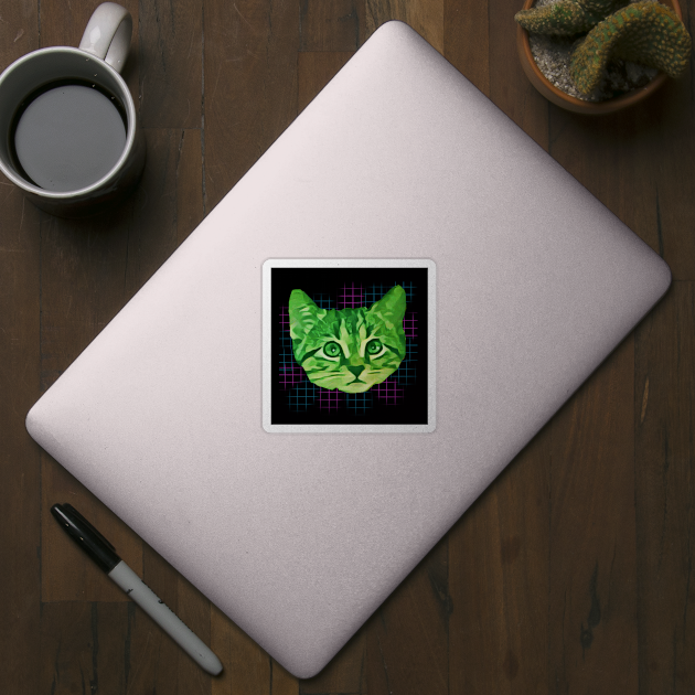 Green Kitty Face Grid Background by wildjellybeans